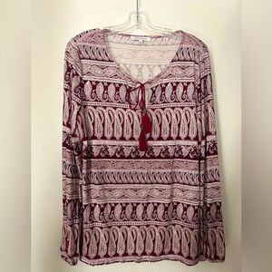 🟢Rose + Olive paisley print top with tassel ties🟢